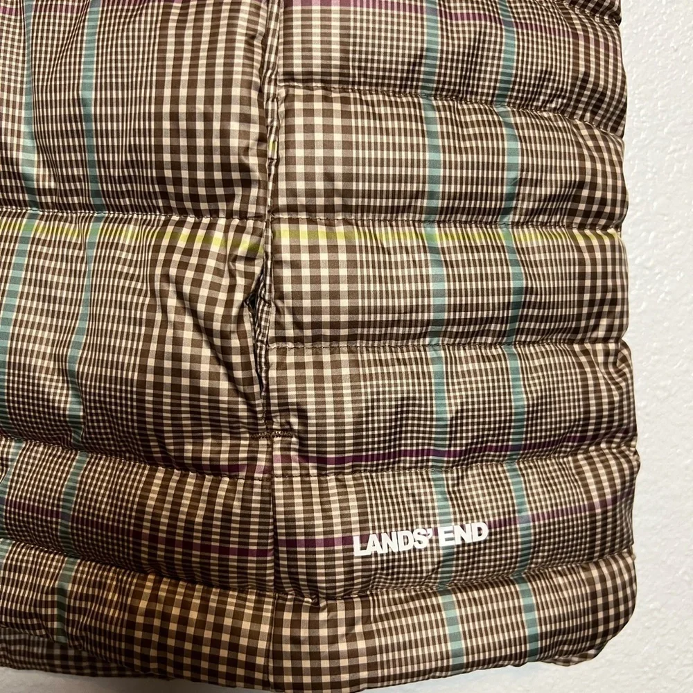 Lands End Down Vest 600 Fill Plaid Brown Size Large